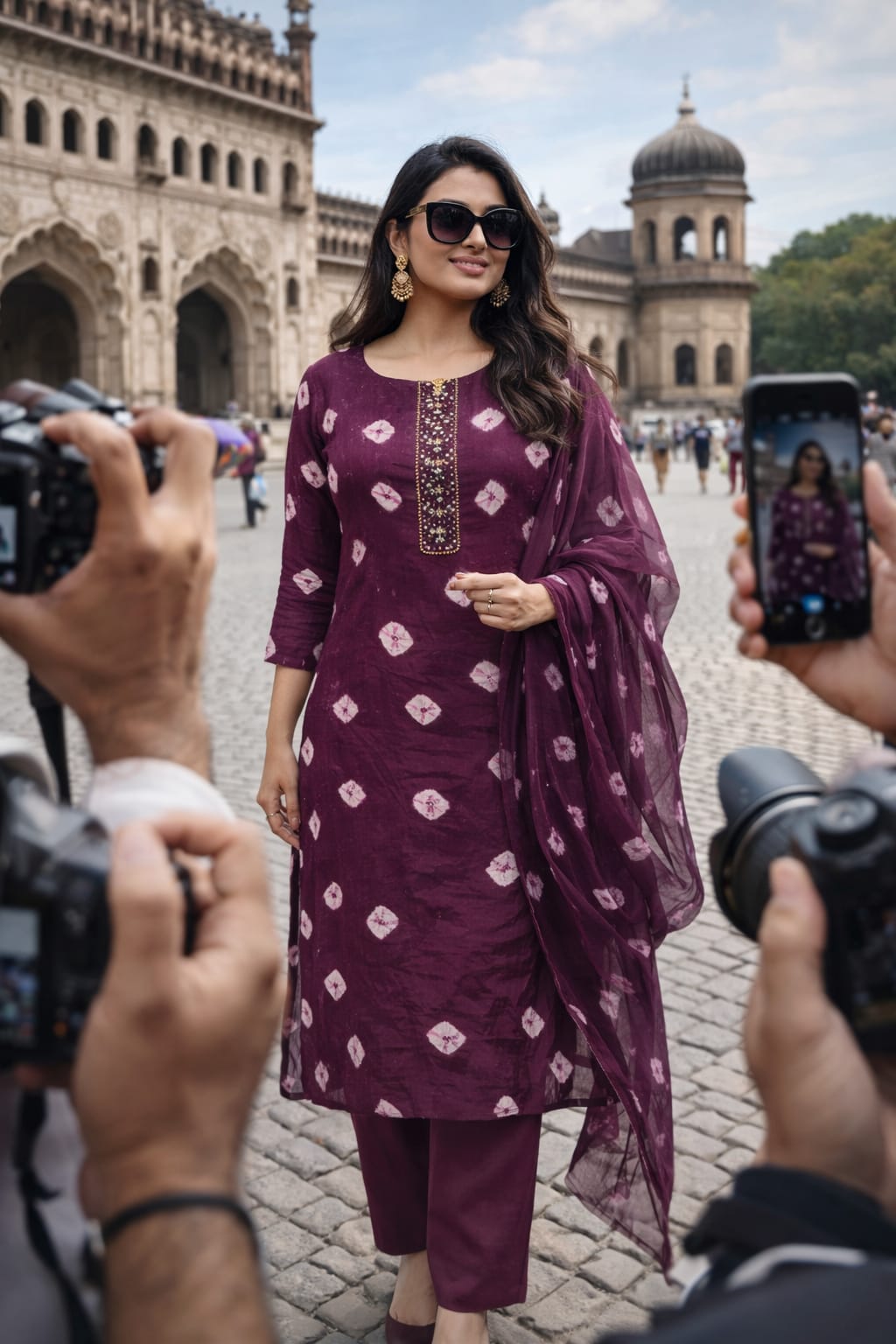 Crape with thread work suit fabric