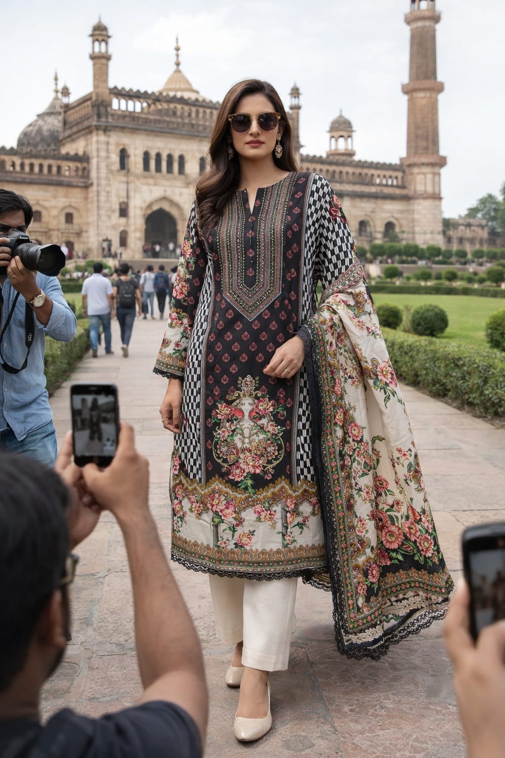 Maslen with Hand Wark & floral print suit fabric