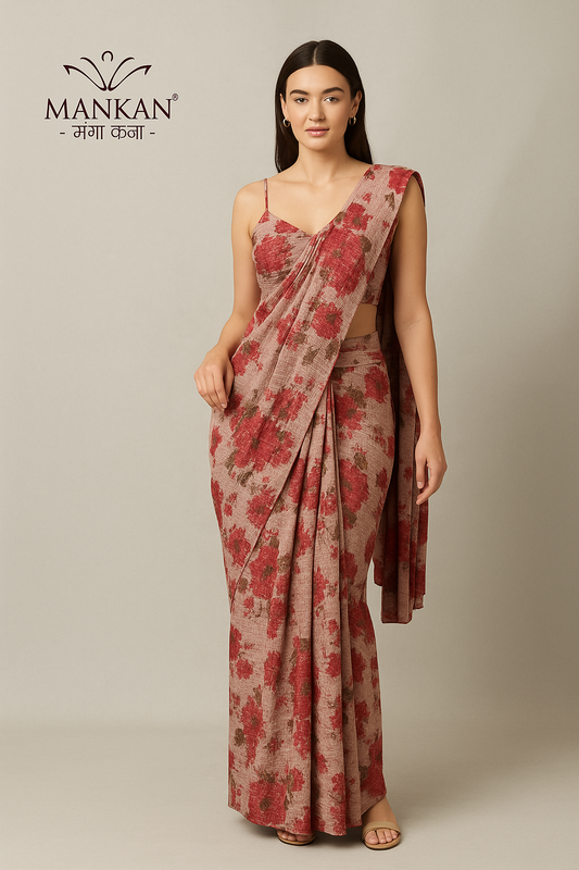 Drip Saree With Flower Print With Sirosky Work