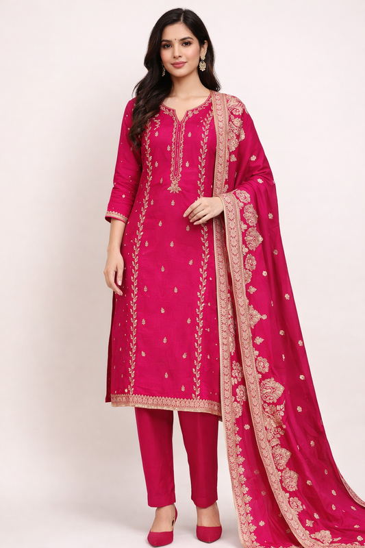 silk with hand work suit fabric