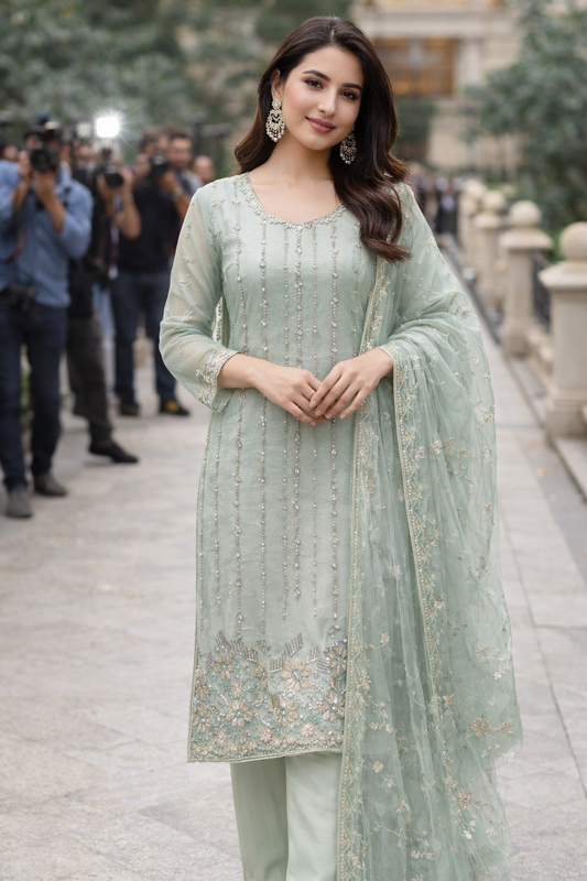 Organza with hand work suit fabric