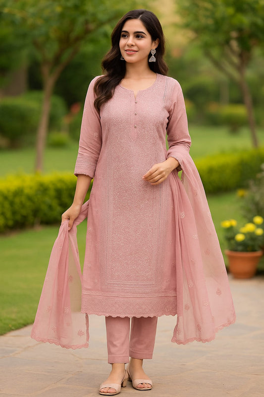 Pant Set with Chiffon Dupatta with thread Lay's