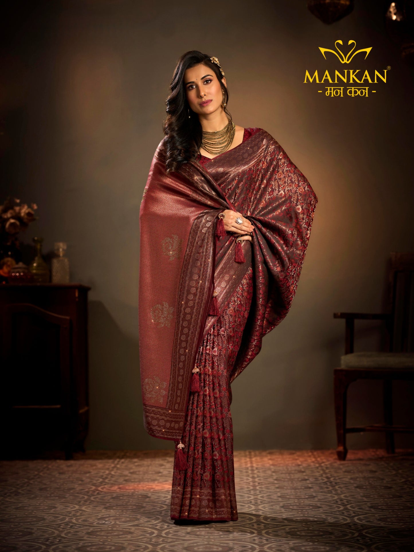 Self Viewing Saree with Swarovski Work