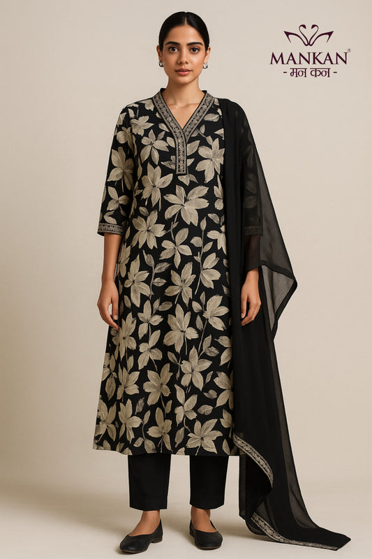 Cotton Frock Set's Floral print with dupatta Chiffon