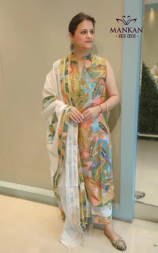 Cotton Kurta Set's Resham thread work with dupatta