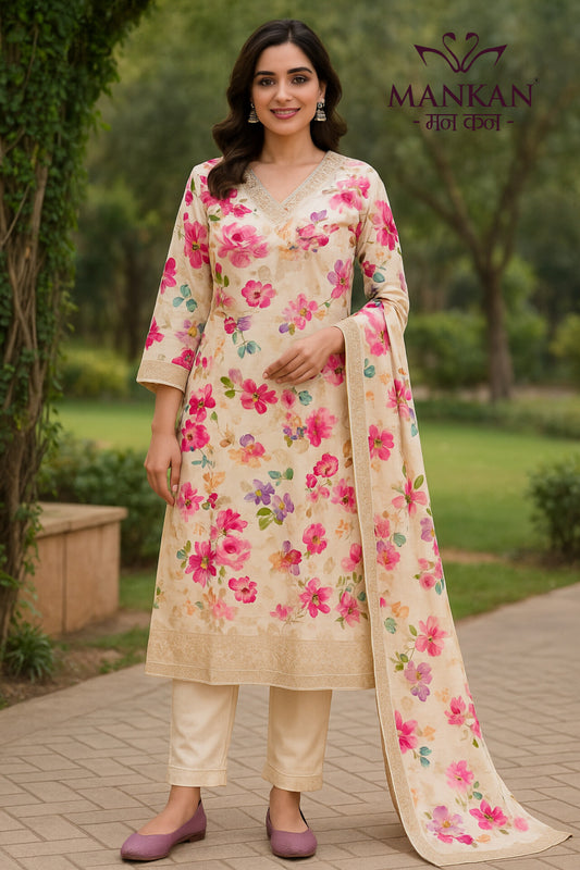 Dola Silk Set's Floral pirnt Banarsi viving With Dupatta Dola Silk
