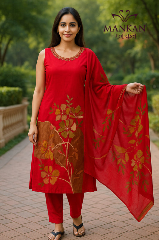Chinon  Set's Floral Print Kardana Work With Dupatta Chinon