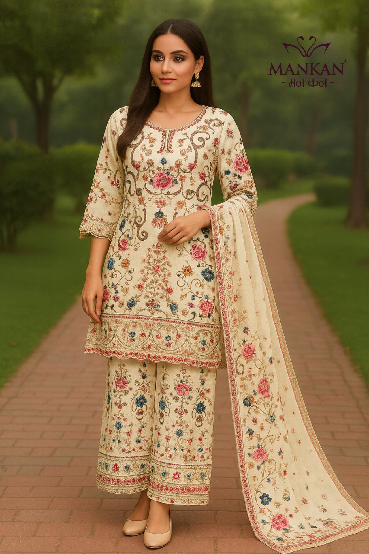 Crepe Sharara  Floral Printed suit With Chiffon Dupatta