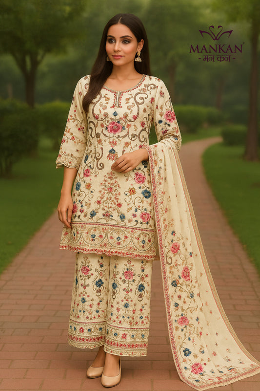 Crepe Sharara  Floral Printed suit With Chiffon Dupatta