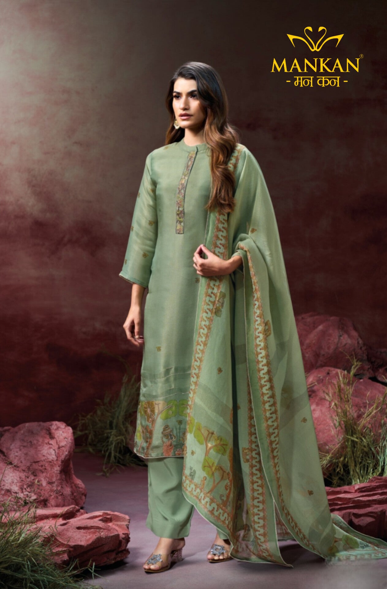 Pure Burberry silk With Madhubani Print (Unstitched Suits)
