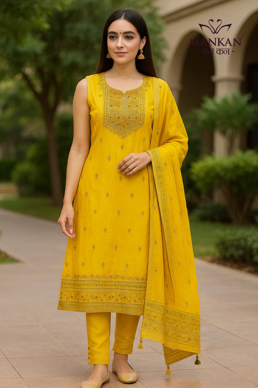 Dola Silk Banarasi Viving With Sirosky Work Kurti Set