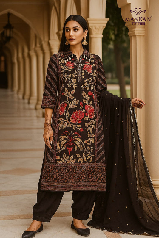 Floral print suit With Hand Work Kurti Set