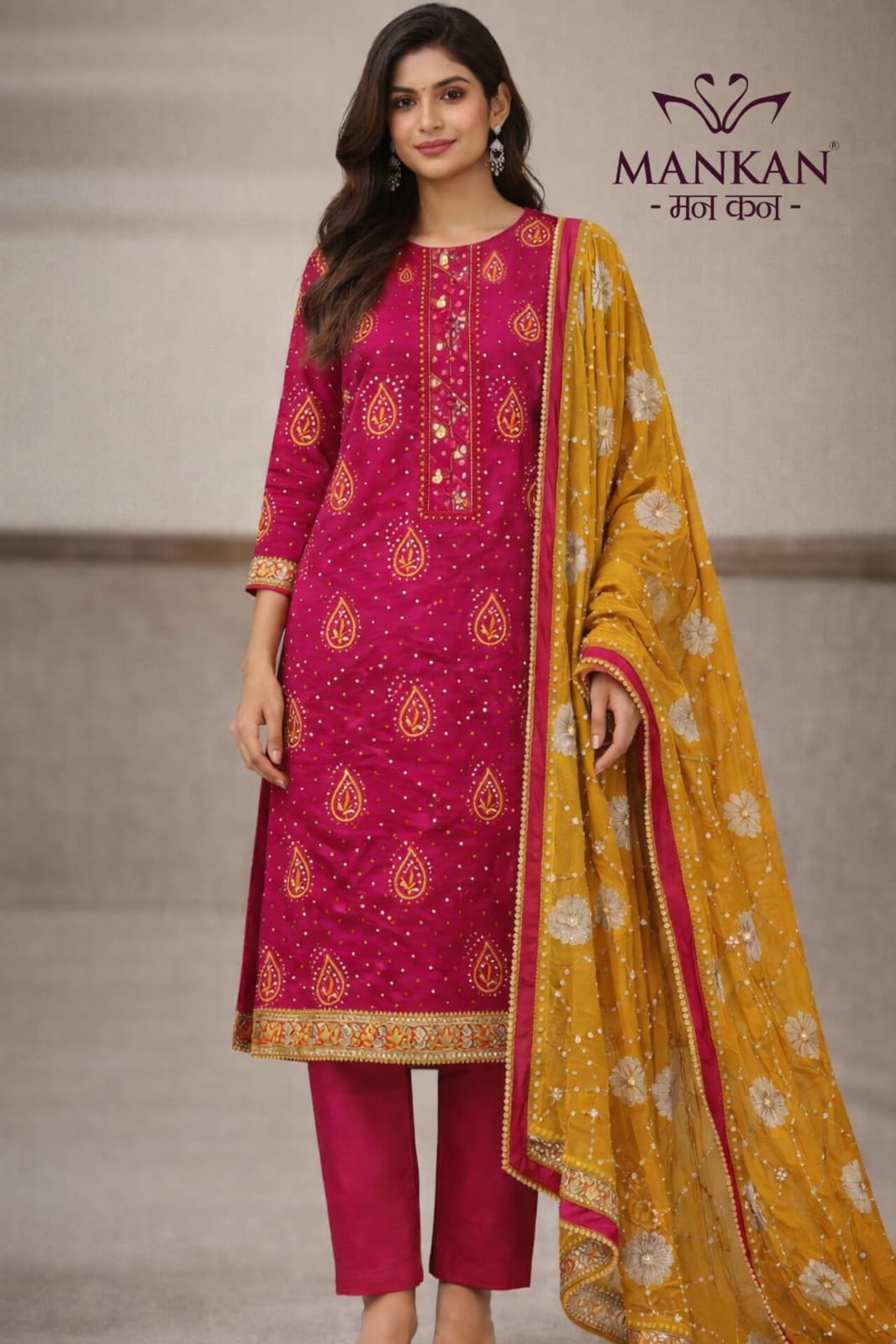 Cotton Suit Gota Patti border with Phulkari work Fabric