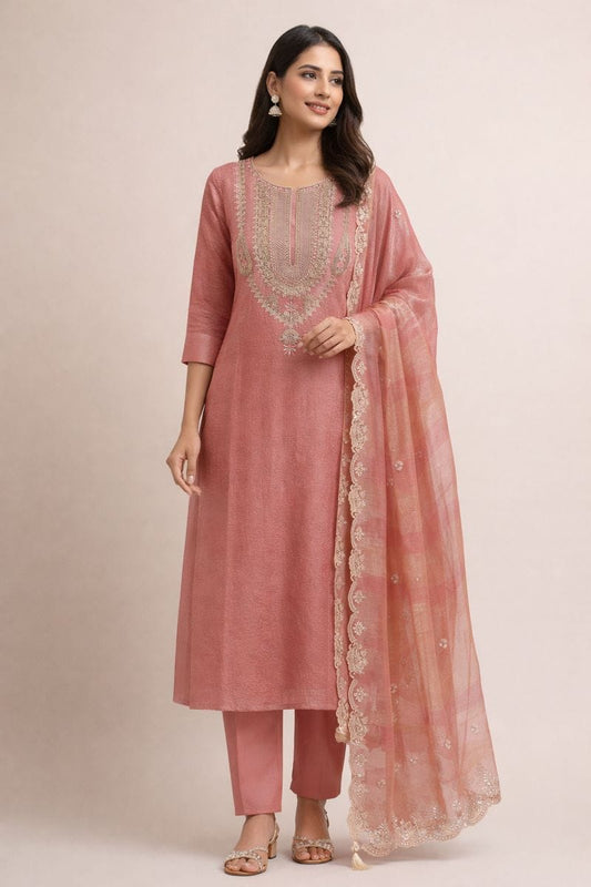 Tissue Organza with Zari work Fabric