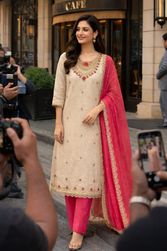 Simar Silk with self-work hand work suit fabric