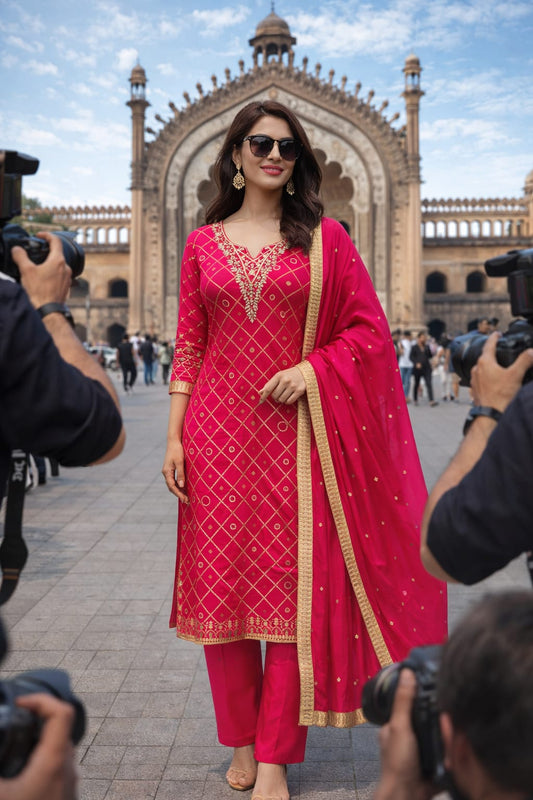 Chinon with hand work with self-work suit fabric