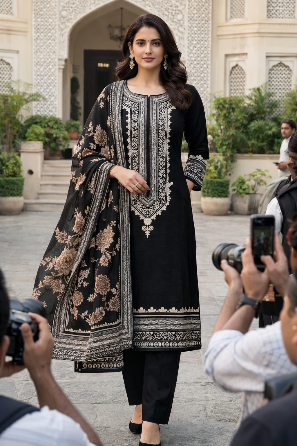 Maslen with floral print pearl work Kurti set