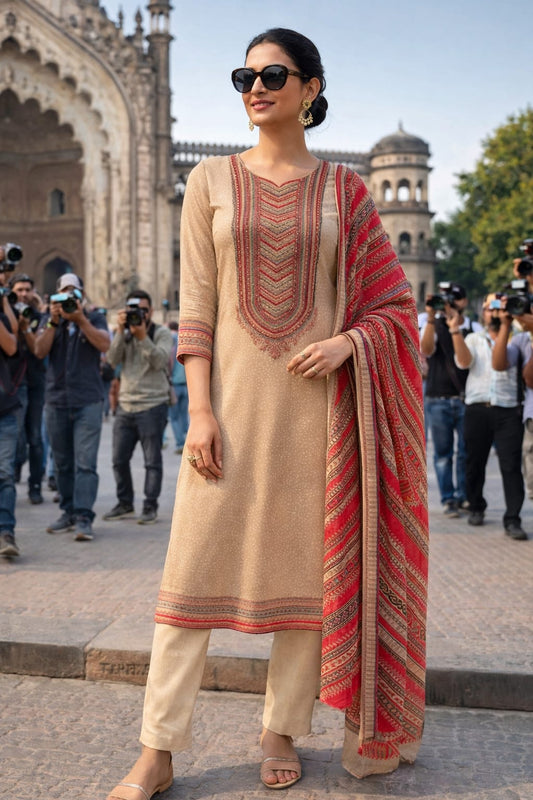 Maslen with thread work Suit fabric