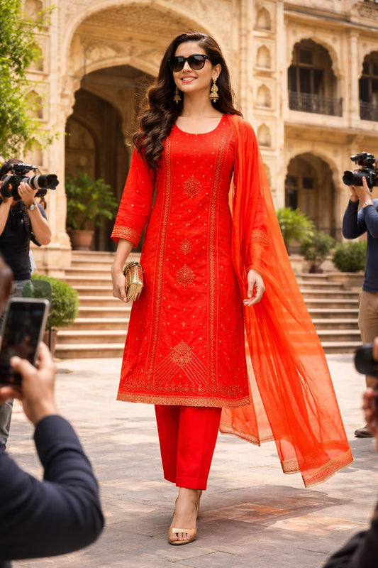 glace silk with hand work Suit fabric