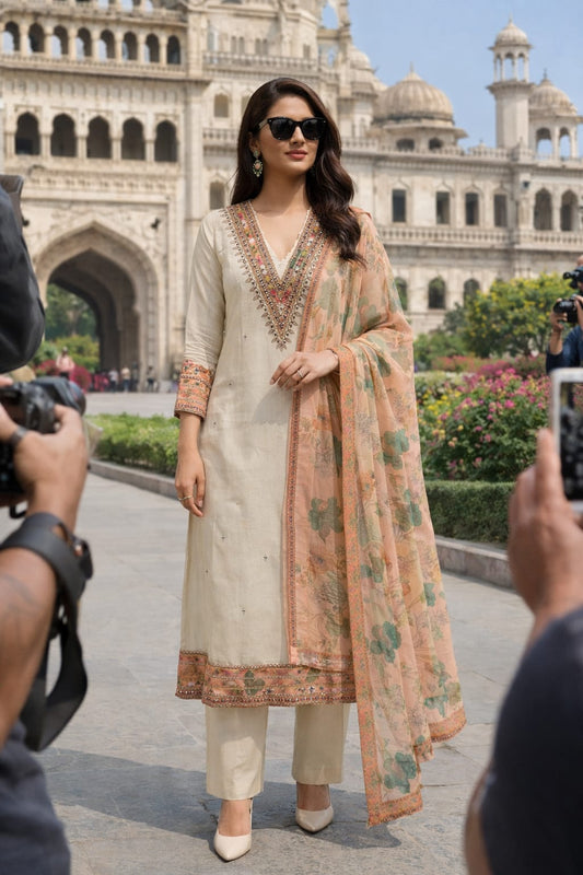 Simar silk with gota work suit fabric